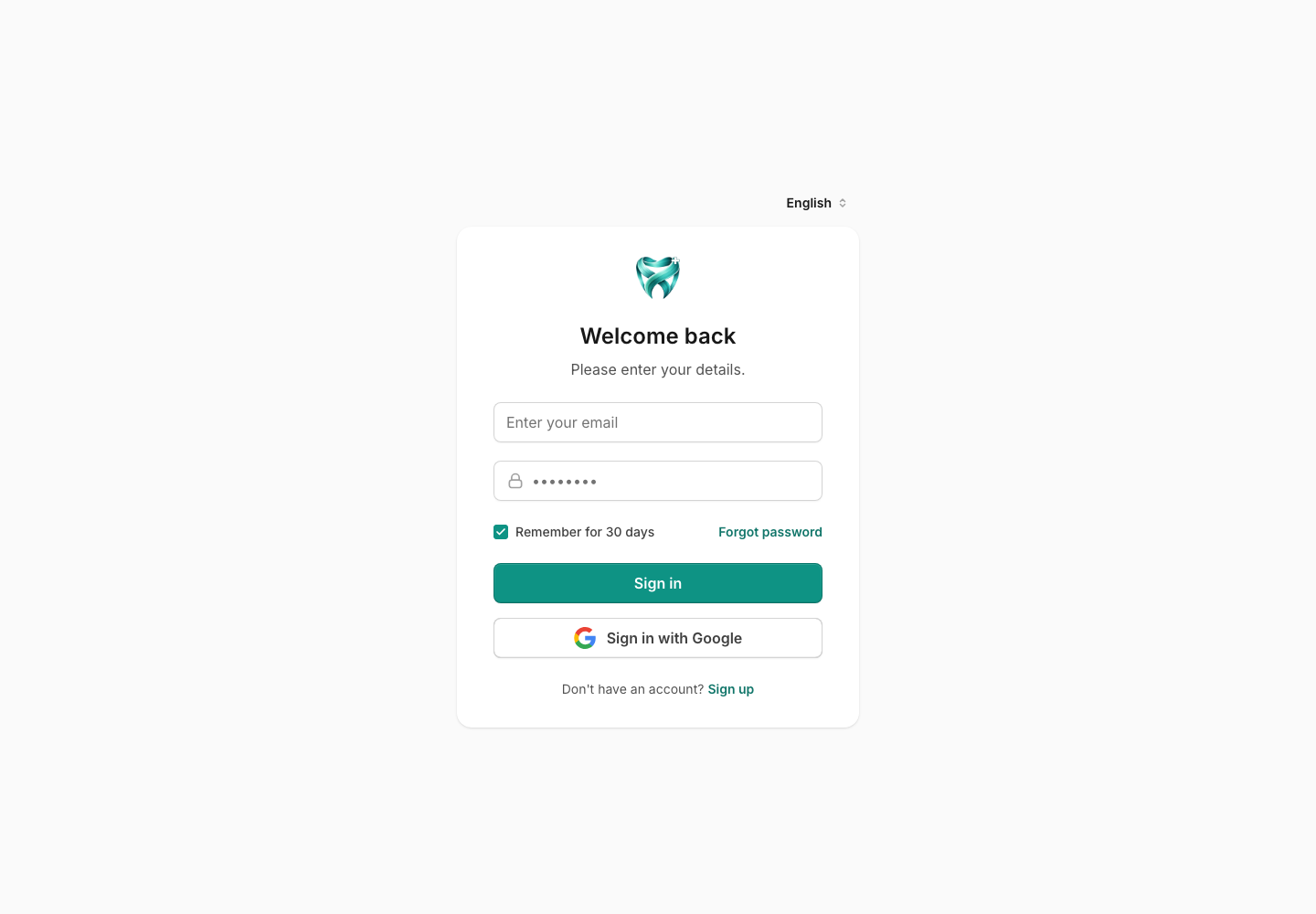 Asnan+ sign-in screen with email, password, Forgot password, and Sign in with Google